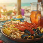 What Goes with a Seafood Boil – A vibrant seafood boil feast featuring crab, shrimp, mussels, corn on the cob, and lemons, served with classic sides.