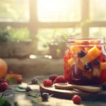 What Makes a Compote - A jar of fruit compote with peaches and berries on a rustic table