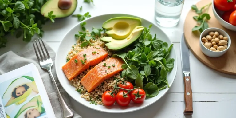 Best Diet for Chronic Disease – A nutritious meal with grilled salmon, couscous, avocado, fresh greens, and cherry tomatoes, ideal for disease prevention.