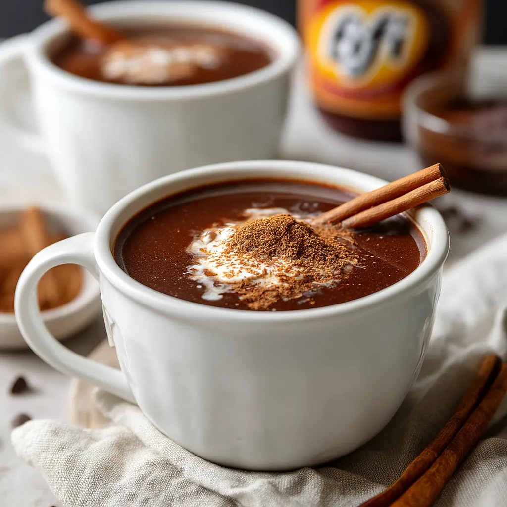 Bone broth hot chocolate in a white mug with whipped cream and cinnamon stick