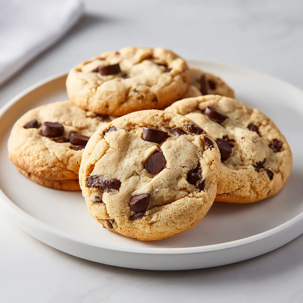 Crumbl cookies recipe thick chocolate chip cookies with soft center on white plate