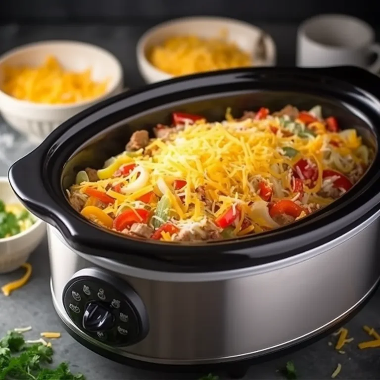 Easy slow cooker breakfast casserole in a ceramic cooker