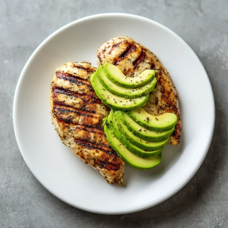 Grilled Chicken with Avocado on White Plate – Healthy Dinner