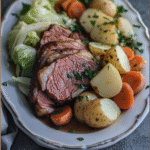 Corned Beef and Cabbage served with carrots and potatoes