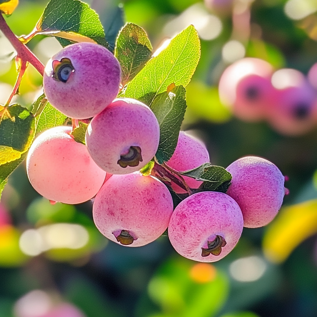 Blueberry Pink Lemonade bush with ripe pink berries