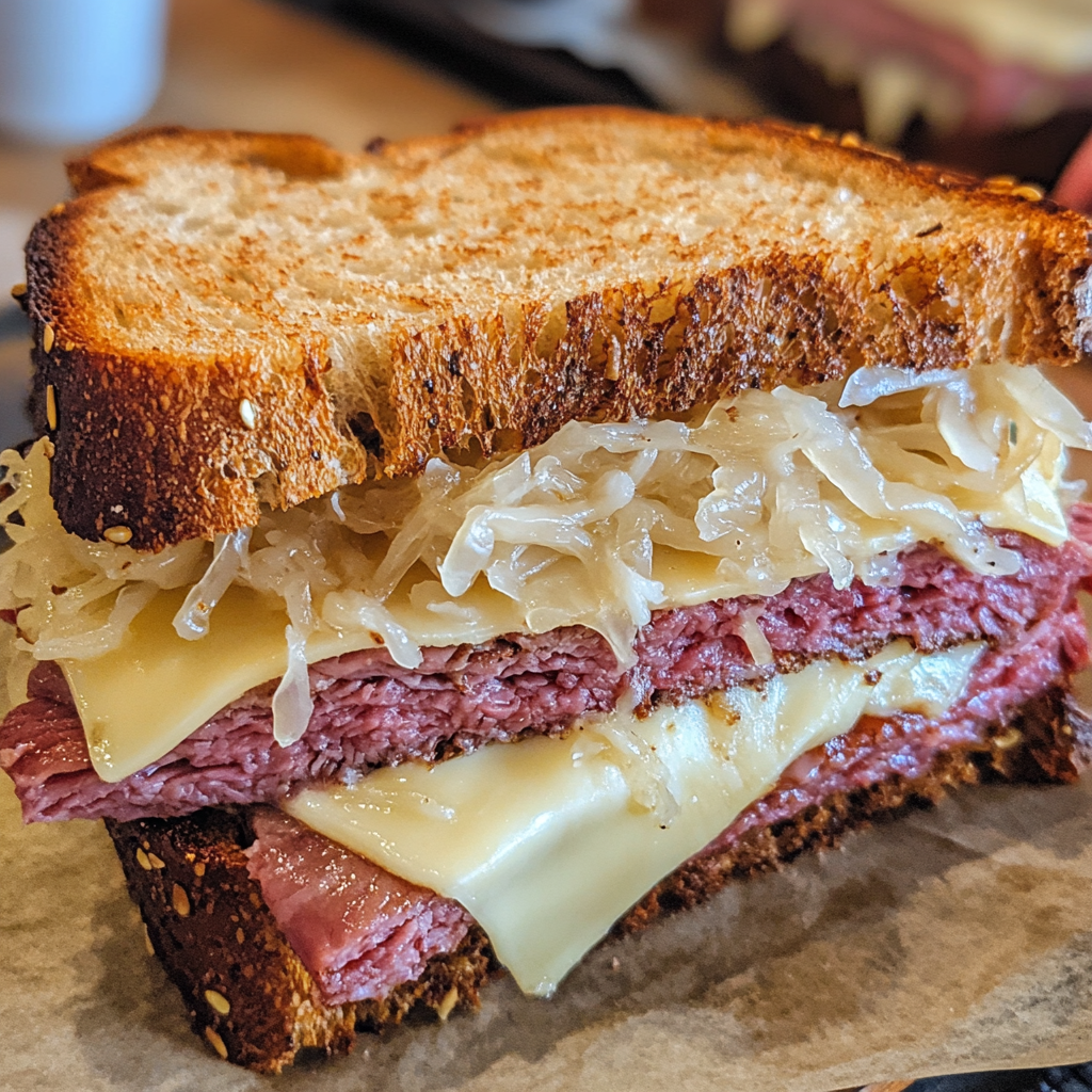 Reuben sandwich made with leftover Instant Pot corned beef