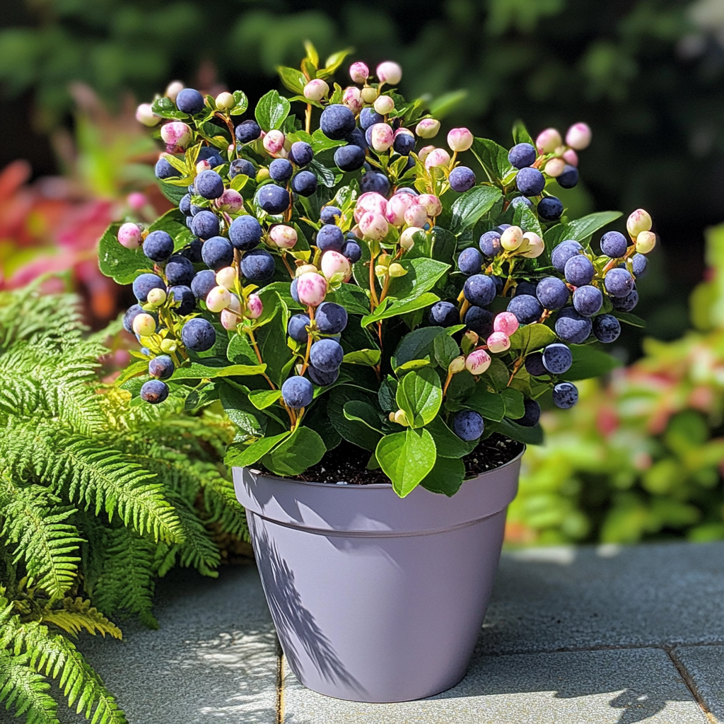 Container-grown Blueberry Pink Lemonade bush