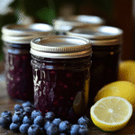 Blueberry Pink Lemonade jam in glass jars