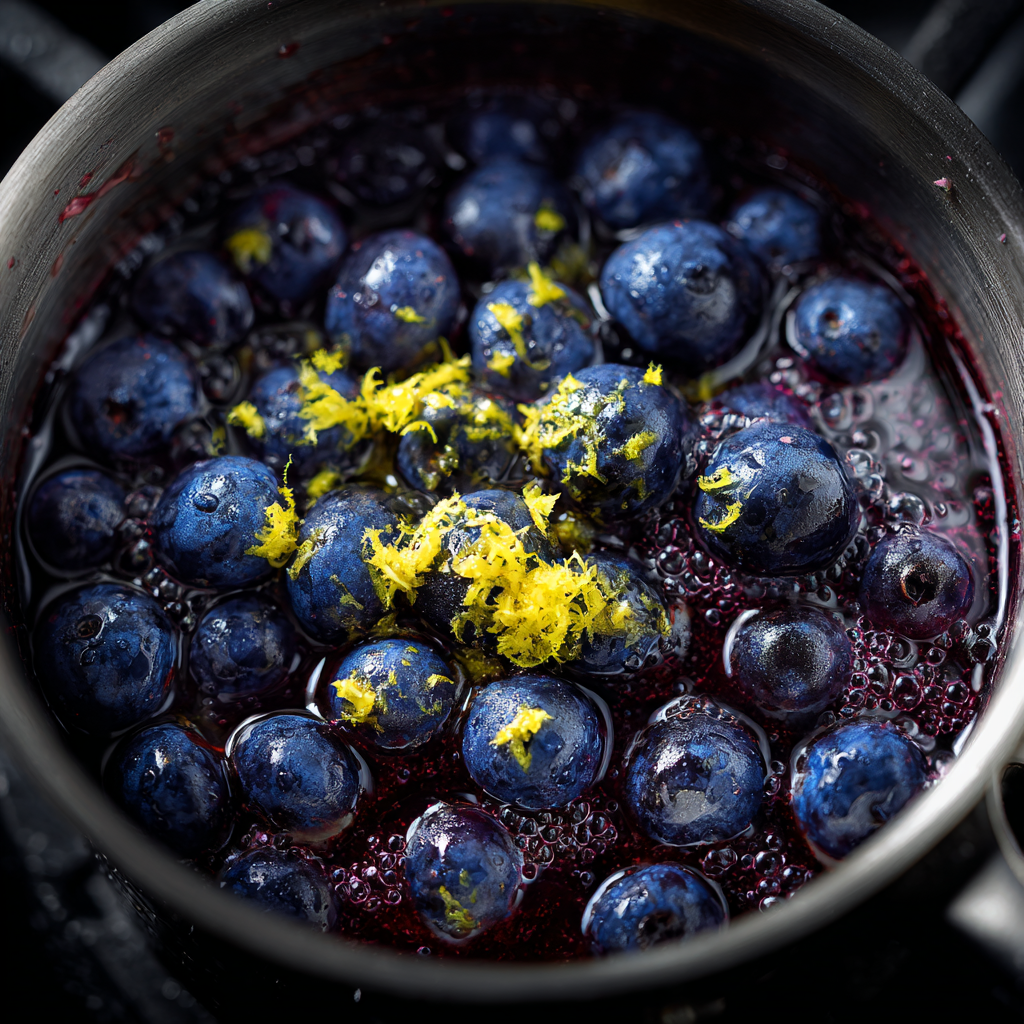 blueberry compote recipes cooking with lemon zest in saucepan