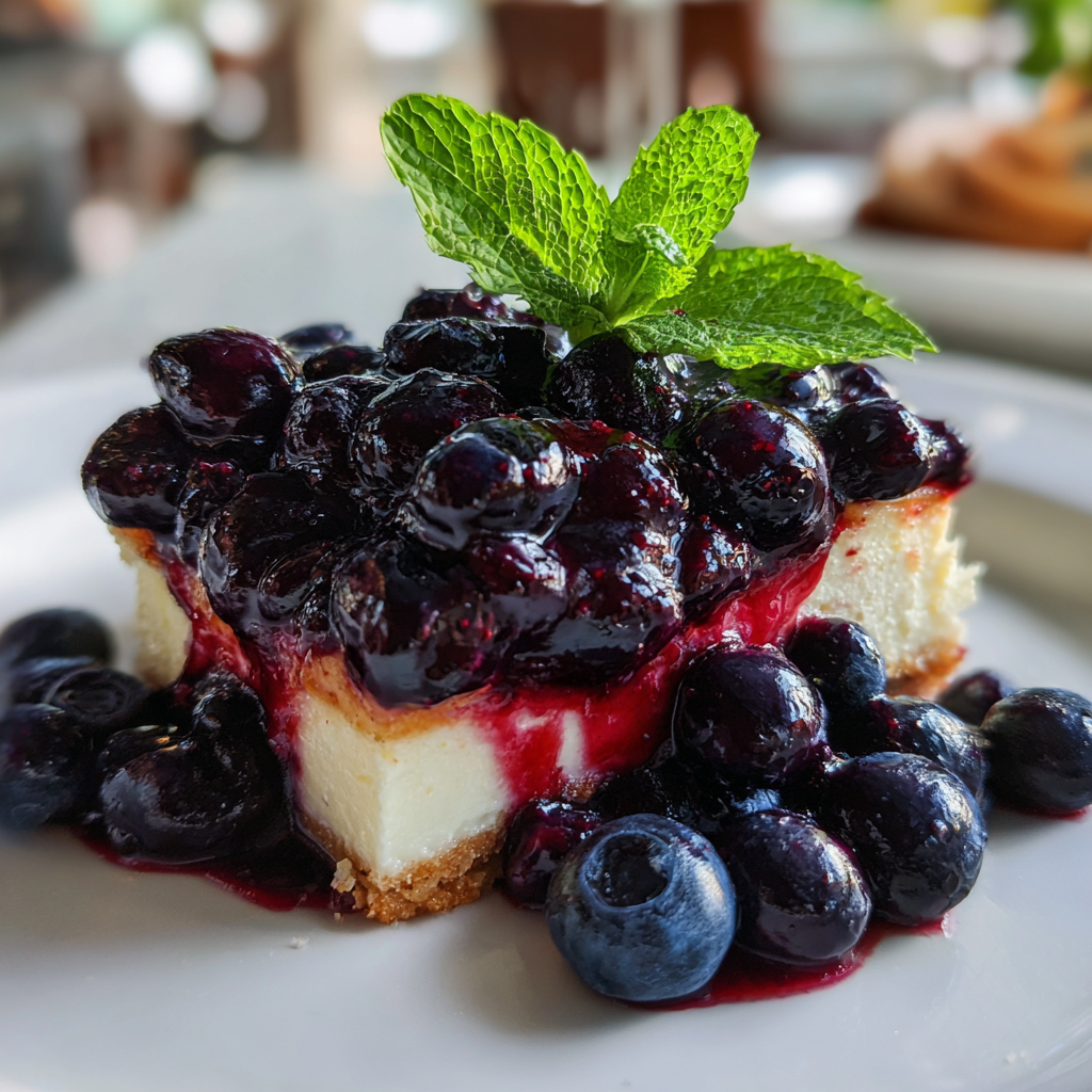Cheesecake topped with fresh blueberry compote recipe