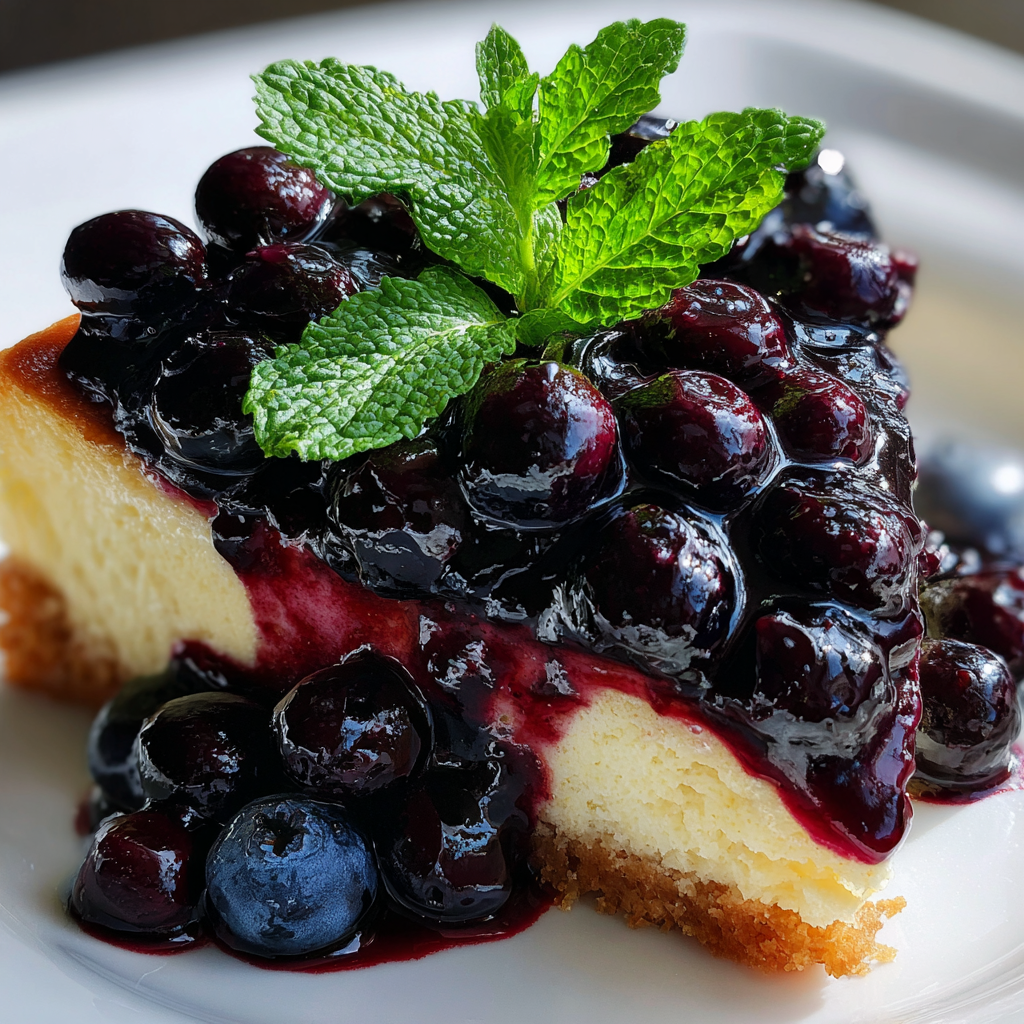 Cheesecake topped with fresh blueberry compote recipe