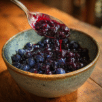 Fresh blueberry compote recipe served in rustic bowl