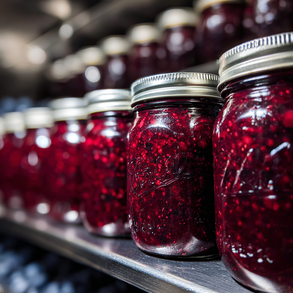Fresh blueberry compote recipe stored in glass jars