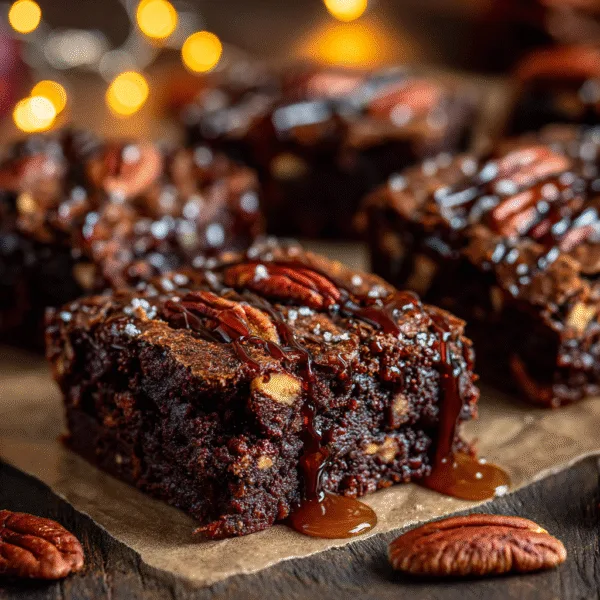 Fudgy maple sweet potato brownies cut into squares on a baking sheet with a drizzle of maple syrup.
