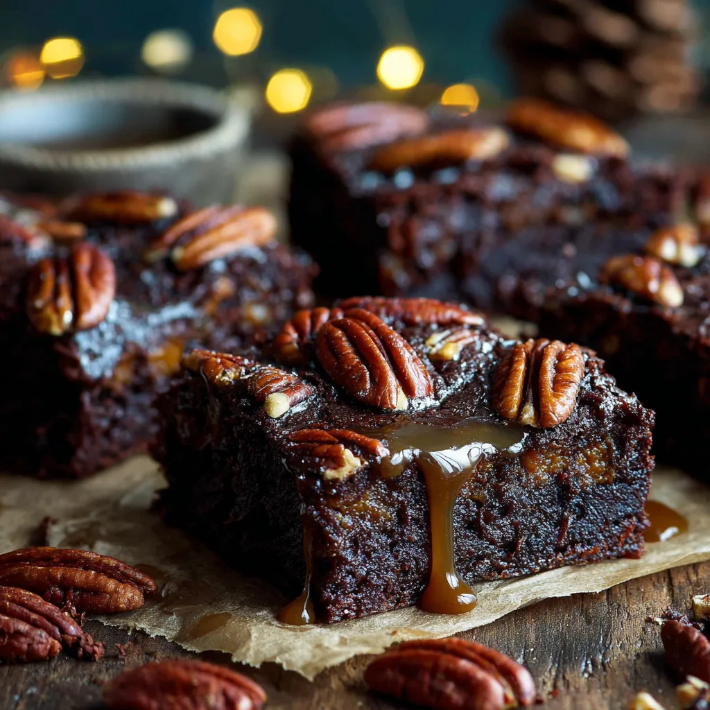Maple Sweet Potato Brownies – Healthy Fudgy Holiday Dessert Fudgy maple sweet potato brownies cut into squares on a baking sheet with a drizzle of maple syrup.