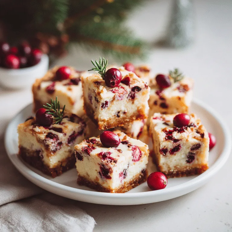 Cranberry white chocolate bars cut into squares on a plate. White Chocolate Cranberry Bars