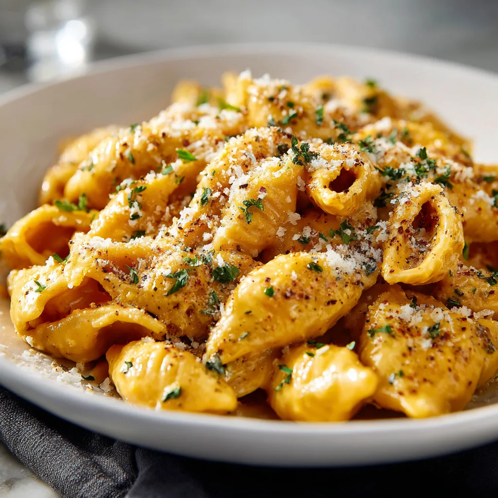 pumpkin Alfredo pasta coated in creamy sauce pumpkin Alfredo pasta coated in creamy sauce