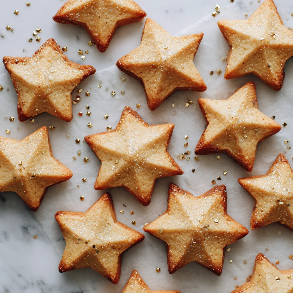 Almond Flour Sugar Cookies Almond flour sugar cookies shaped as stars on parchment paper.