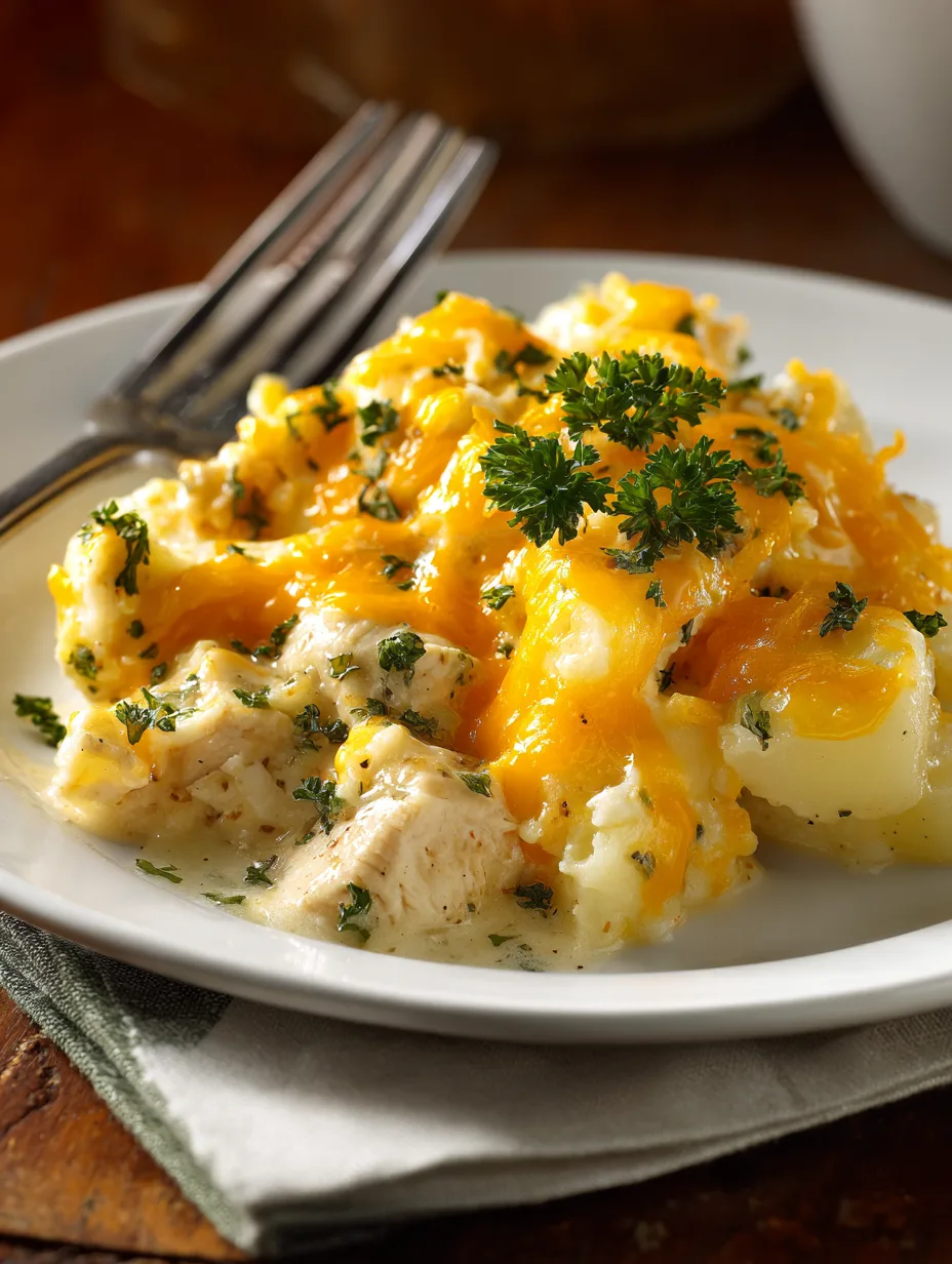 30-Minute One-Pot Cheesy Potato and Chicken Casserole in a skillet