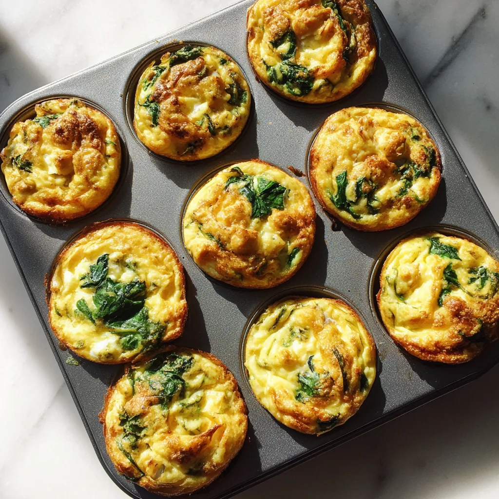 Chickpea and spinach egg muffins in a muffin tin, golden and puffed.