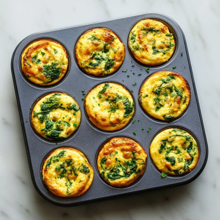 Chickpea and spinach egg muffins in a muffin tin, golden and puffed.