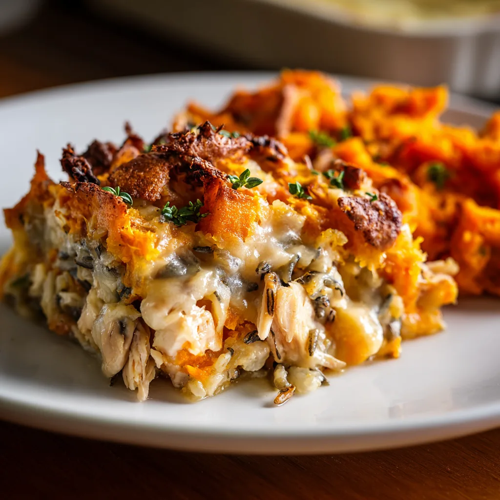 Creamy Chicken and Wild Rice Sweet Potato Casserole