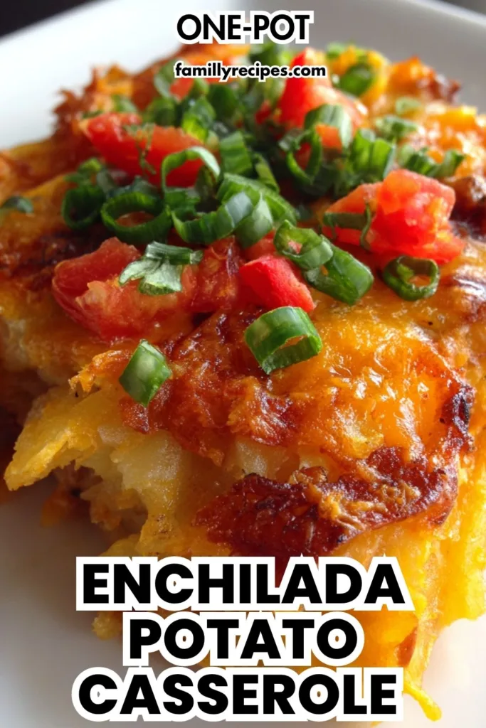 Gluten-free enchilada potato casserole with melted cheese and cilantro, baked in one dish