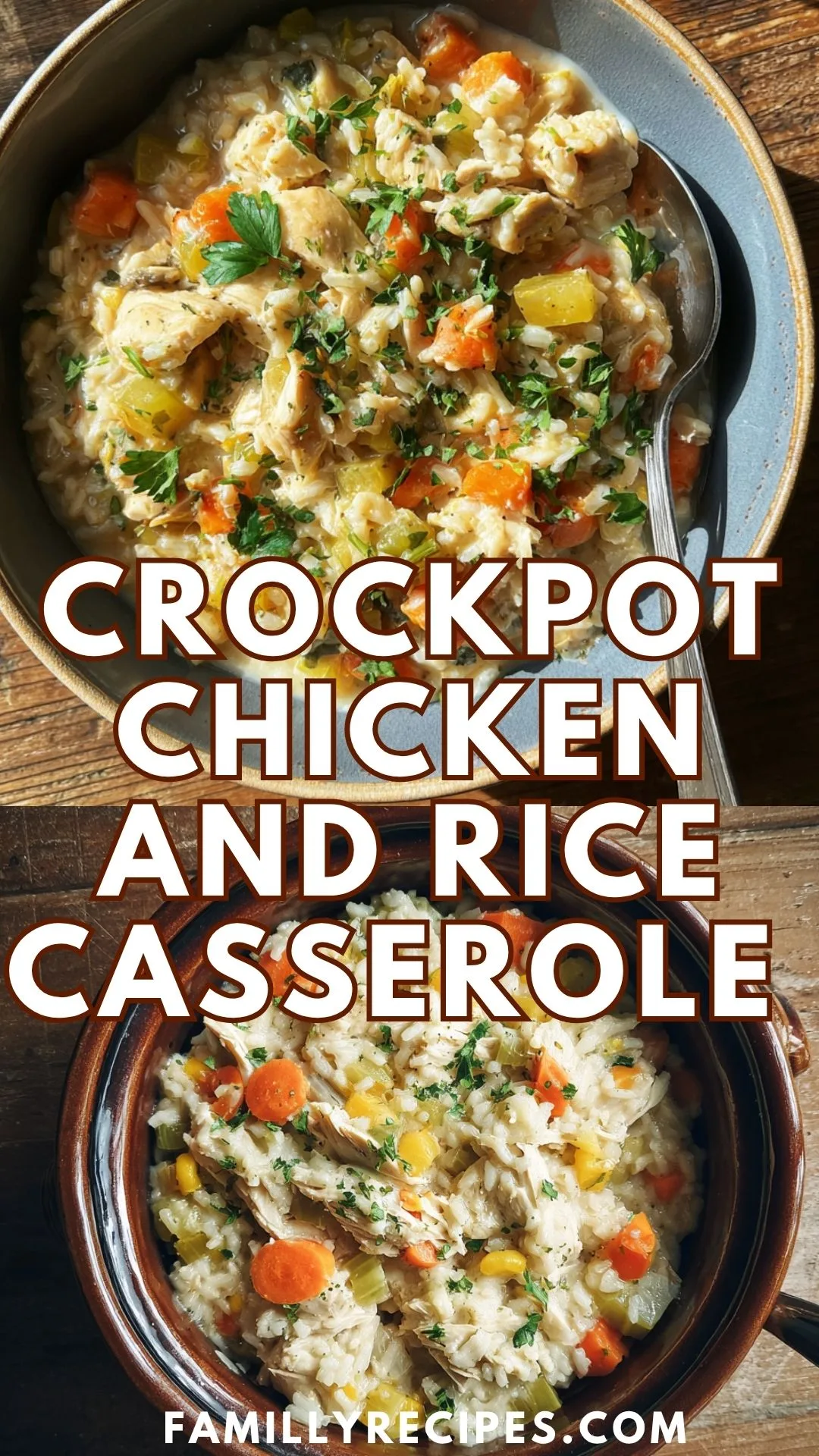 Familly Recipes Crockpot Chicken and Rice Casserole Crockpot chicken and rice casserole in a bowl with vegetables.