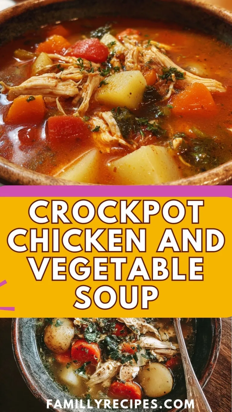 Crockpot chicken and vegetable soup in a bowl with carrots, celery, and potatoes.