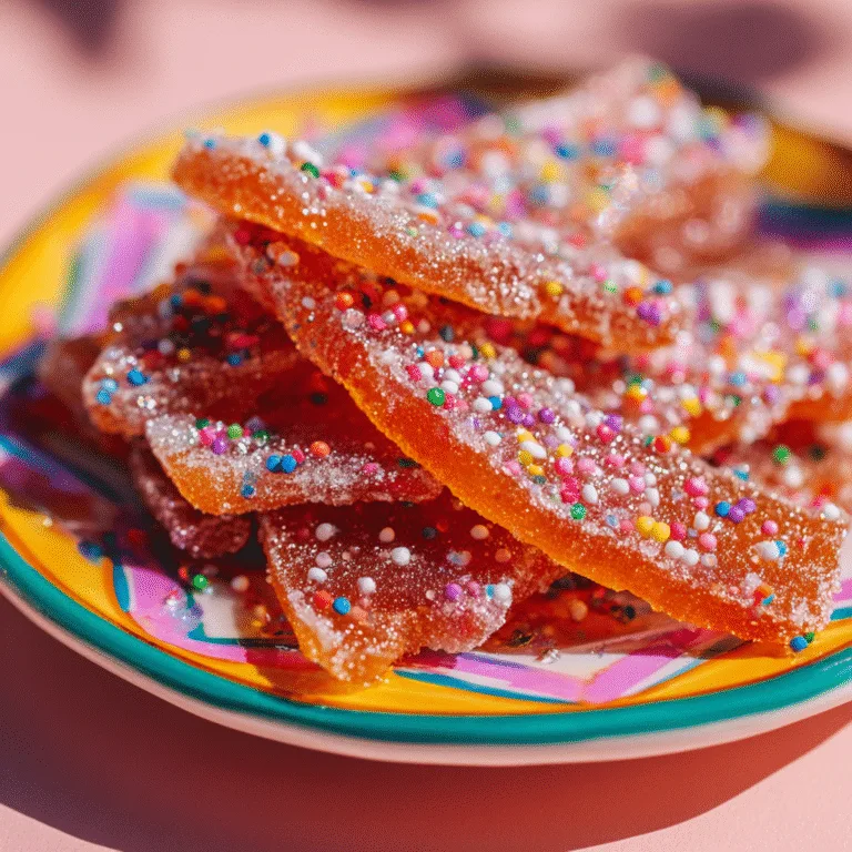 Frozen honey candy squeezed onto a dish with sprinkles for a playful snack.