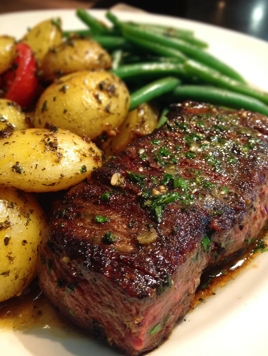 Garlic Steak with Potatoes and Green Beans