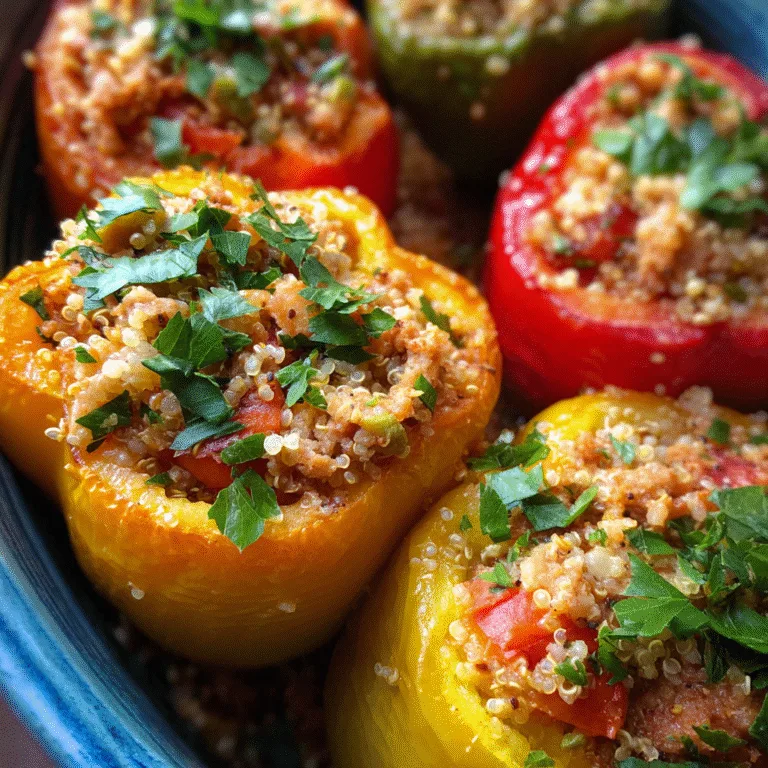 Crockpot stuffed peppers filled with quinoa, turkey, and feta.