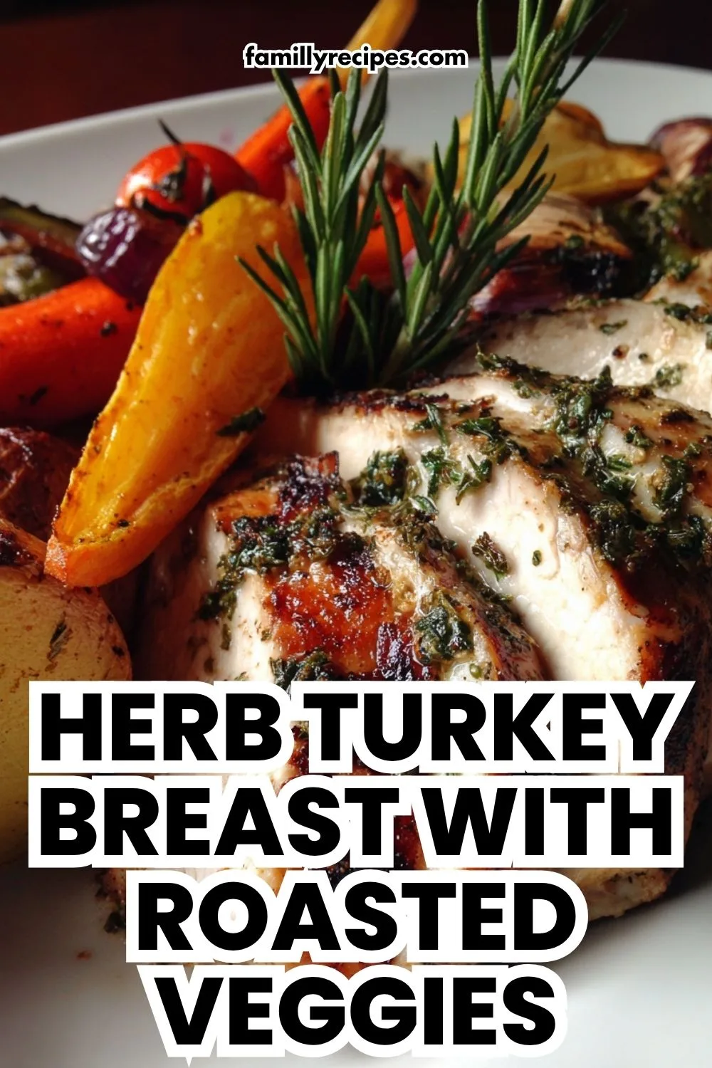 Herb-crusted turkey breast with roasted root vegetables and Brussels sprouts, holiday meal prep, macro photo