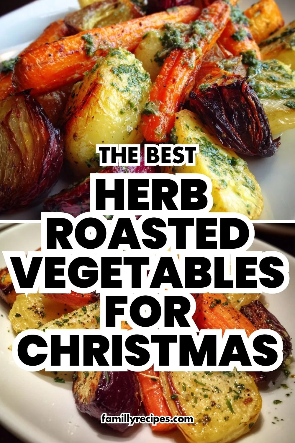 Roasted carrots parsnips and sweet potatoes with herb butter on a platter