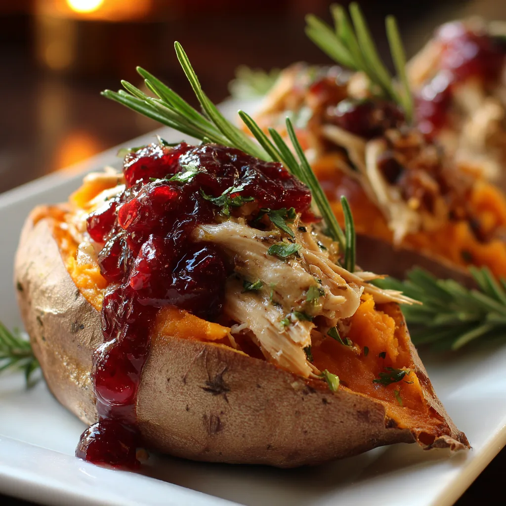 Holiday Stuffed Sweet Potatoes with Turkey and Cranberry Sauce
