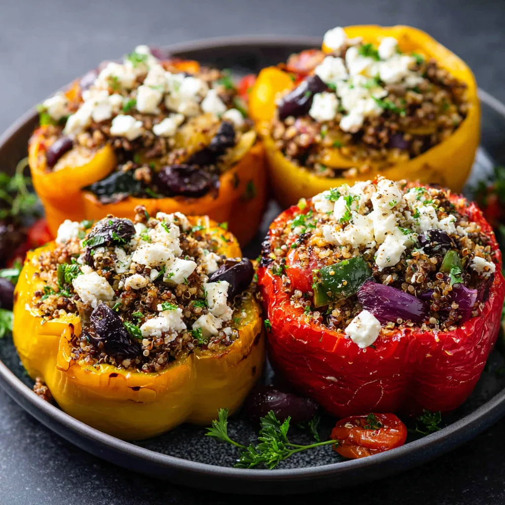 Mediterranean Greek Stuffed f Mediterranean Greek Stuffed Bell Peppers | 28g Protein High-Protein Dinner