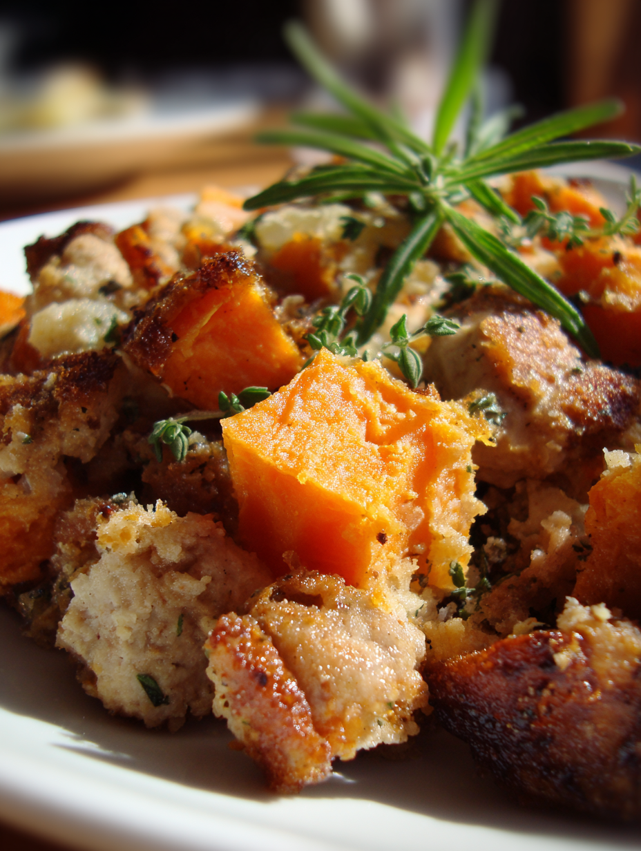 A vibrant, close-up shot of the One-Pan Gluten-Free Sweet Potato and Turkey Skillet in a cast-iron pan, garnished with fresh parsley.