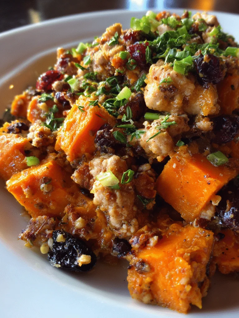 A vibrant, close-up shot of the One-Pan Gluten-Free Sweet Potato and Turkey Skillet in a cast-iron pan, garnished with fresh parsley.