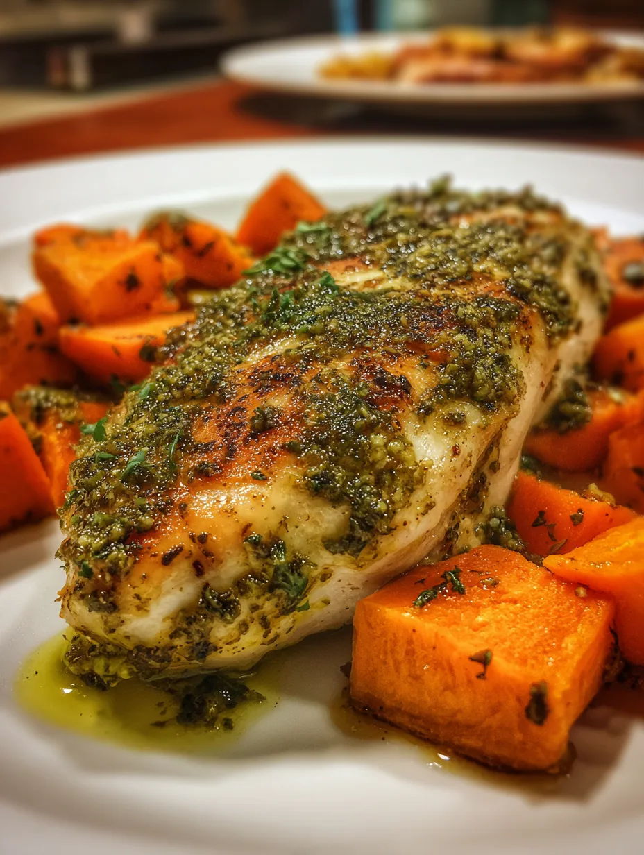 Pesto Chicken and Sweet Potatoes – One Pan