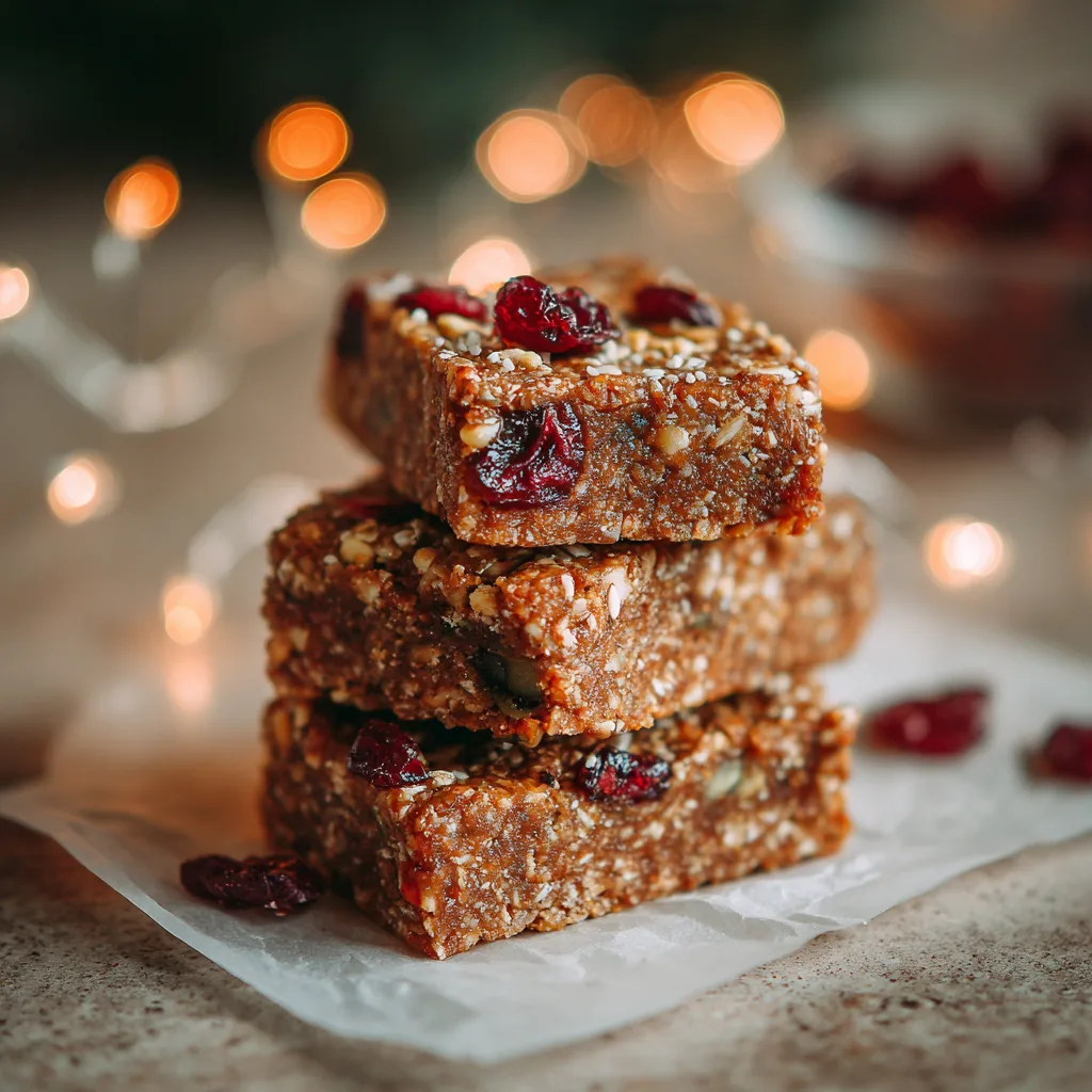 Protein Gingerbread Bars f Protein Gingerbread Bars stacked on parchment paper with holiday lights.