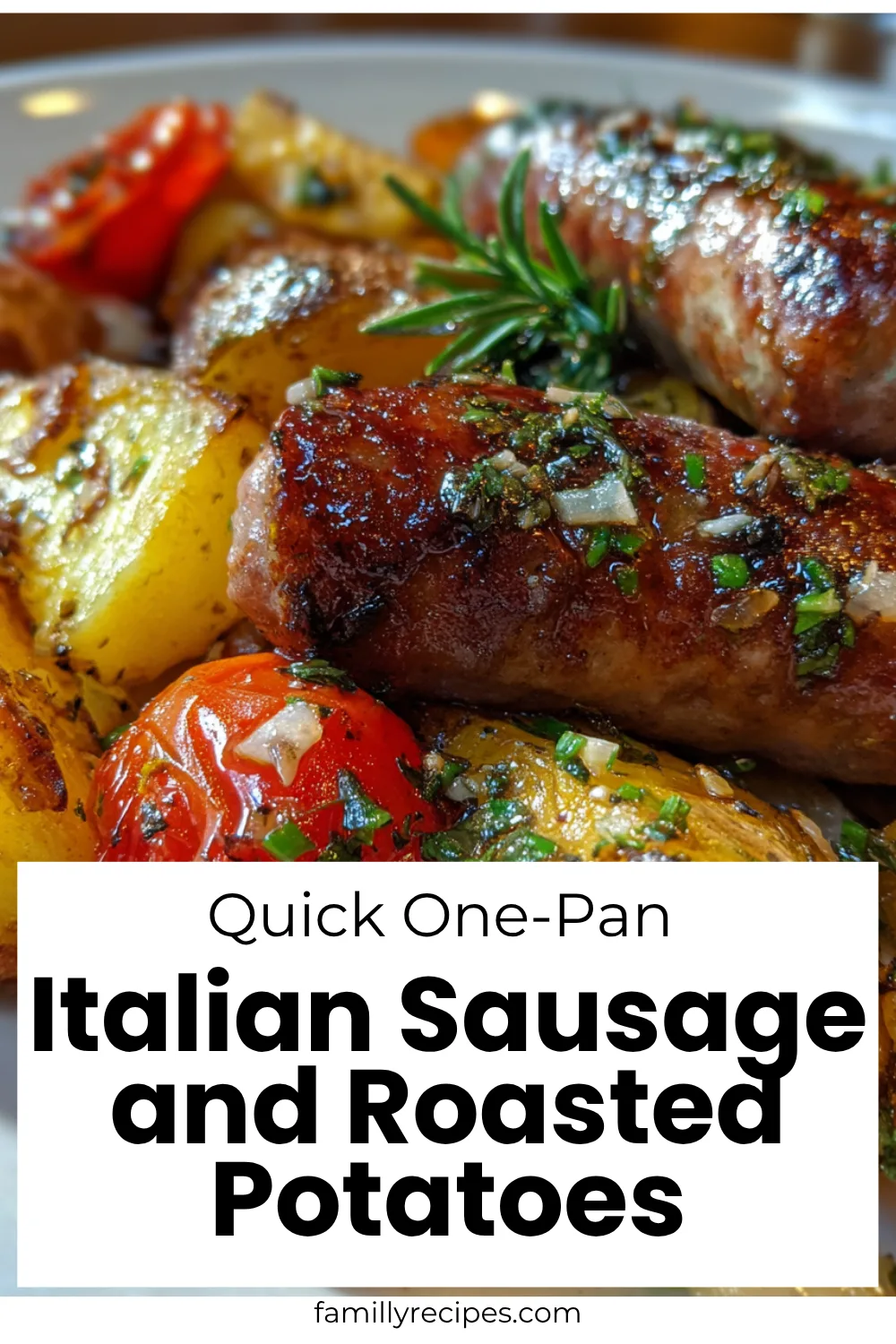 Quick One-Pan Italian Sausage and Roasted Potatoes (2) Italian sausage roasted with golden potatoes, one-pan family dinner, macro food photo, Sausage and Roasted