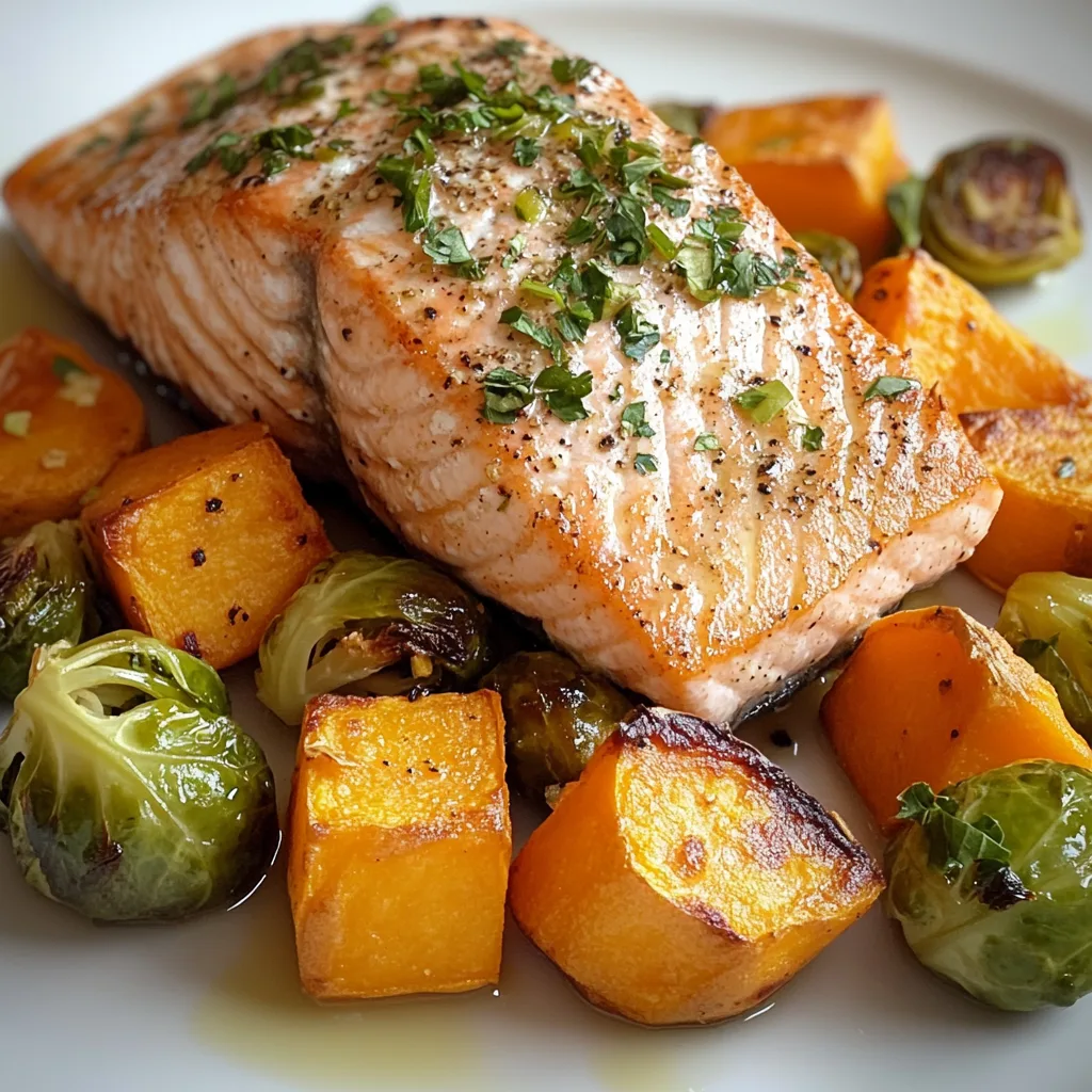 Sheet Pan Salmon with Sweet Potato and Brussels Sprouts