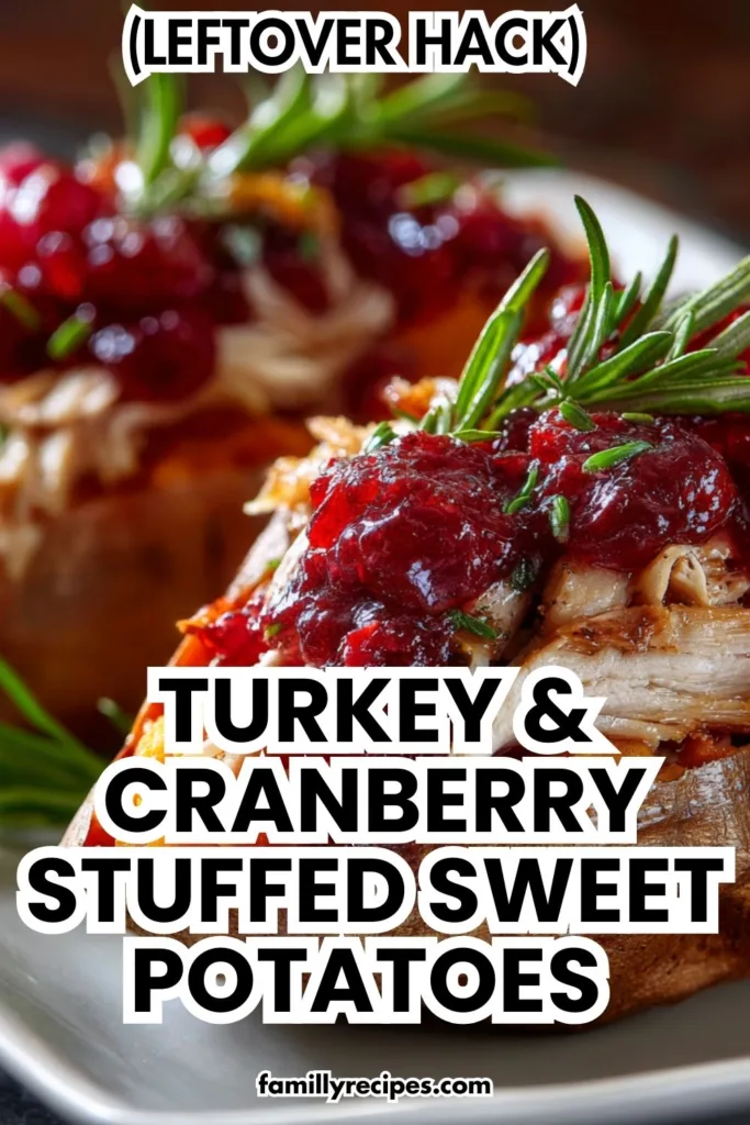 Roasted sweet potato stuffed with turkey cranberry sauce and pecans