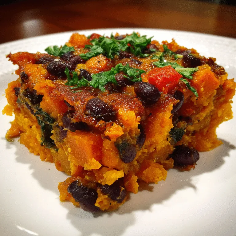Cheesy sweet potato and black bean casserole with corn and cilantro