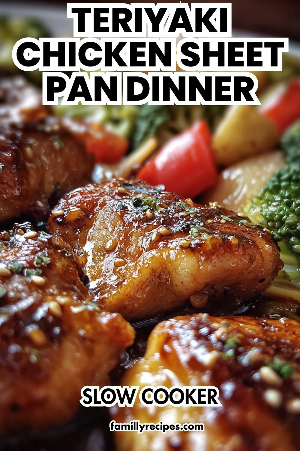 An overhead view of the completed Teriyaki Chicken Sheet Pan Dinner.