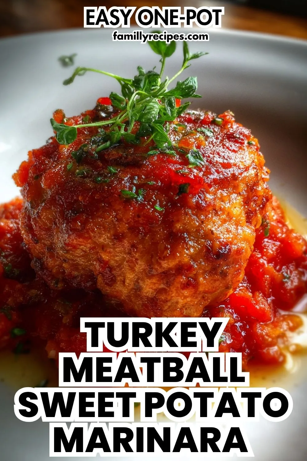 One-Pot Turkey Meatball Sweet Potato Marinara – Cozy Slow Cooker Comfort: Juicy turkey meatball with sweet potatoes in marinara sauce, slow cooker one-pot, macro food photo