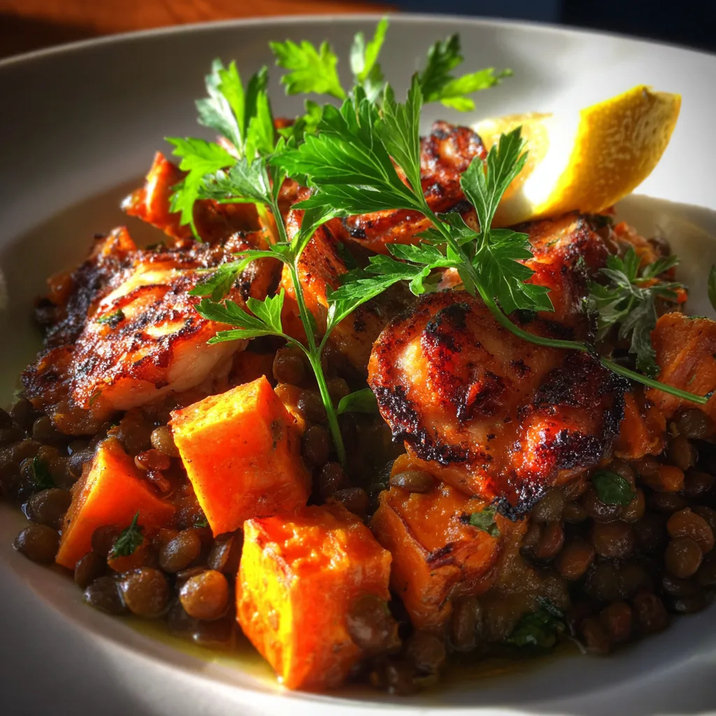 One pot sweet potato and lentil curry with spinach and creamy coconut sauce