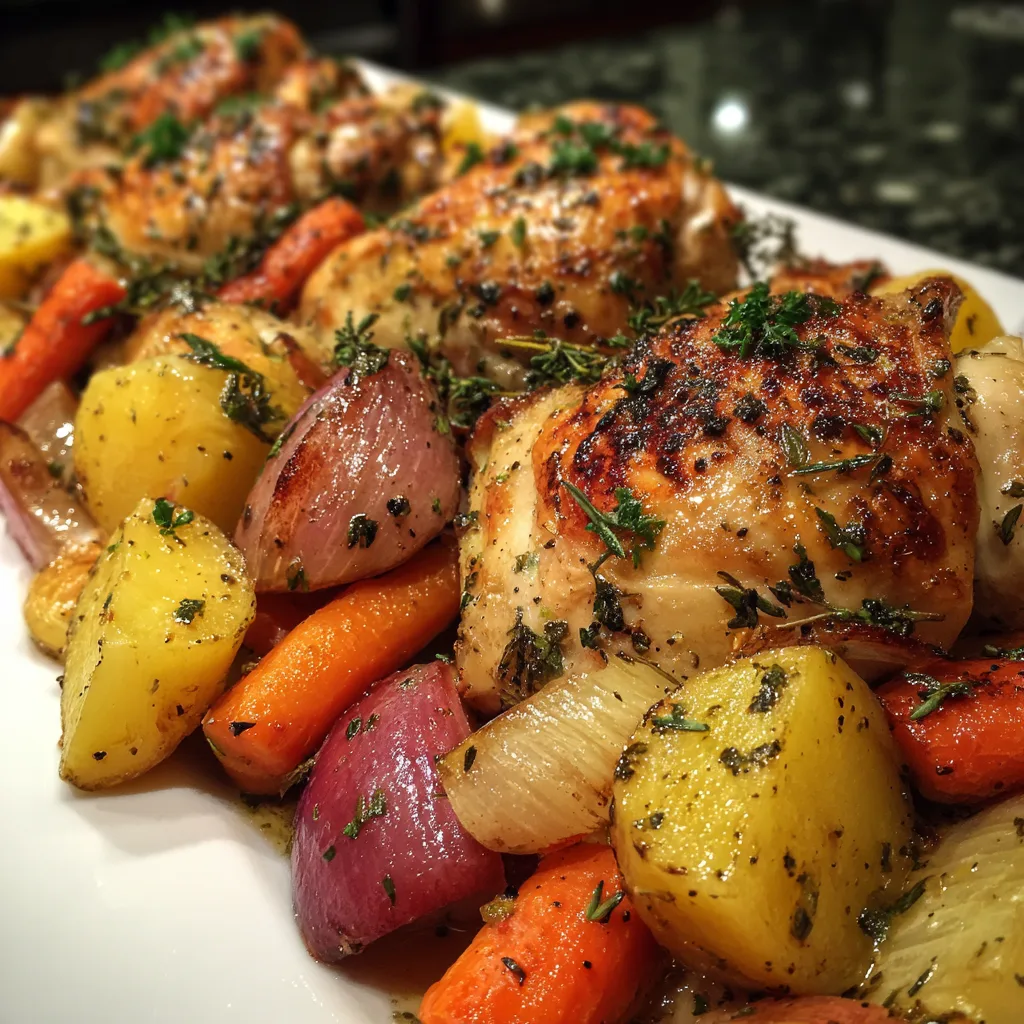 Sheet pan Mediterranean chicken with roasted root vegetables and fresh herbs