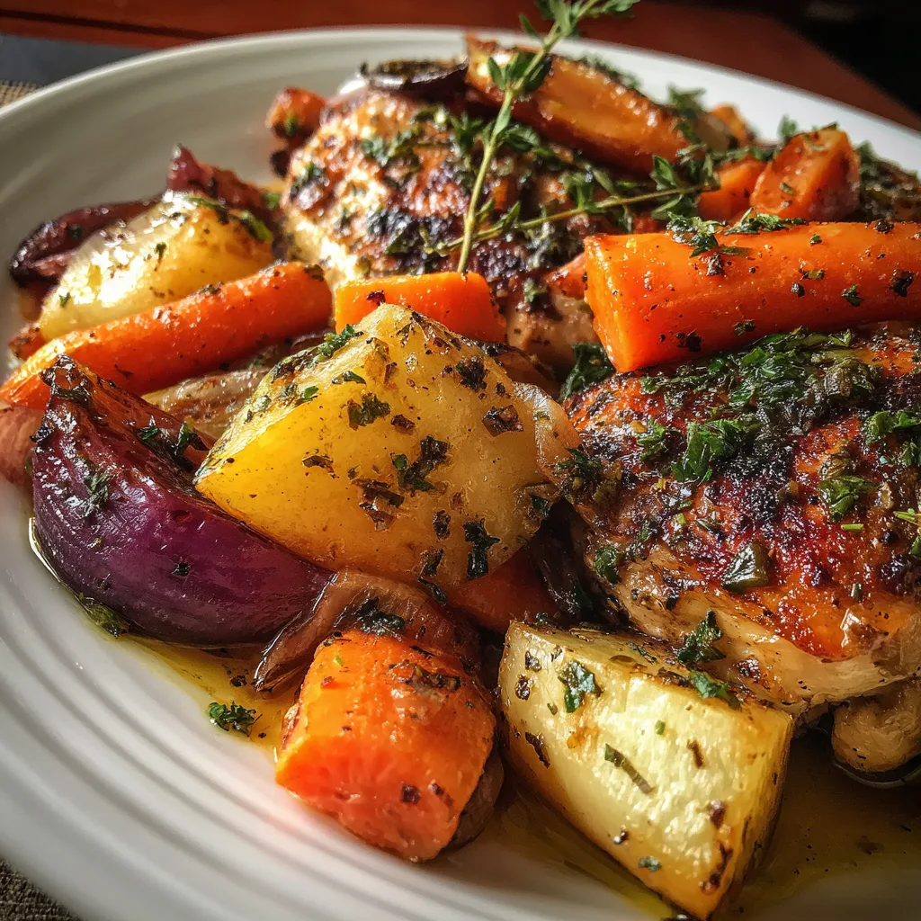 Sheet pan Mediterranean chicken with roasted root vegetables and fresh herbs