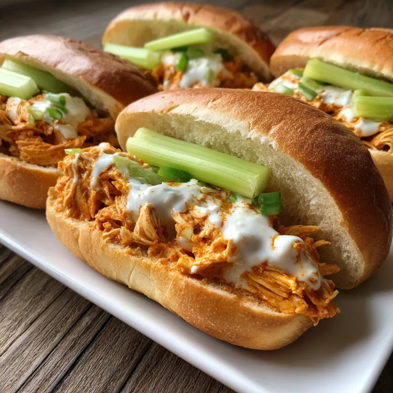 Easy crockpot buffalo chicken sandwiches with shredded chicken on toasted buns